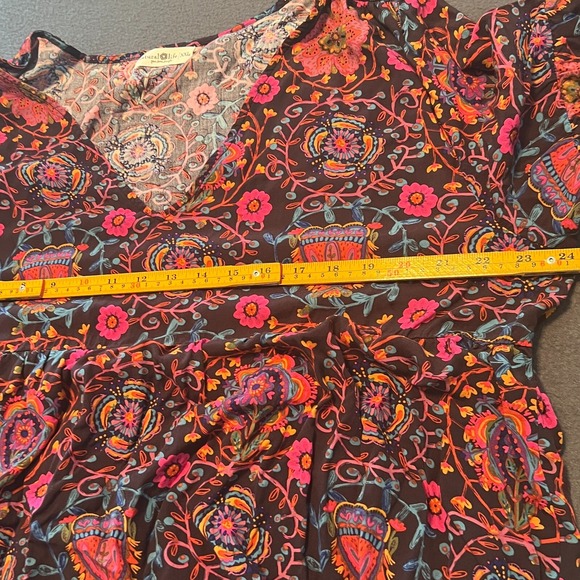 Natural Life XXL Boho Floral Flare Sleeve Babydoll Midi Dress 100% Rayon - Picture 7 of 9